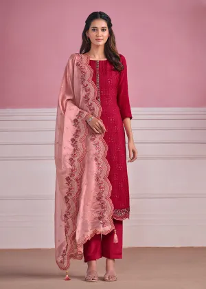 Pink Chinnon Chiffon Chikankari Embroidered Wedding Salwar Suit
