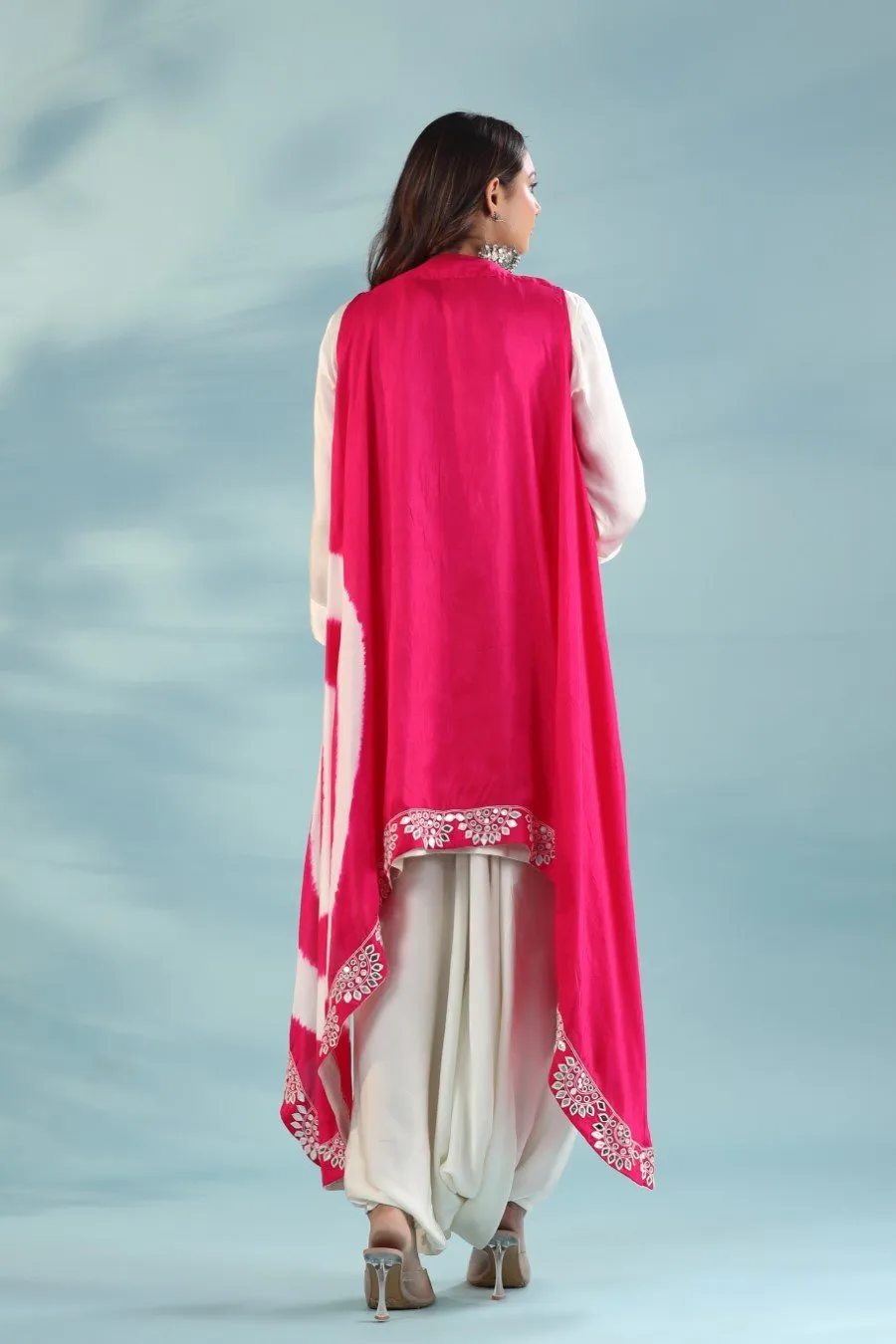 Pink Embellished Cape with Dhoti Pants & Tunic