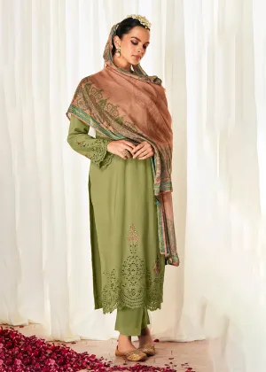 Pleasing Green Suzani Inspired Embroidered Ethnic Salwar Suit