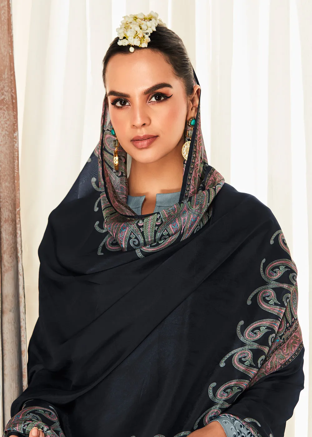 Pleasing Grey Suzani Inspired Embroidered Ethnic Salwar Suit