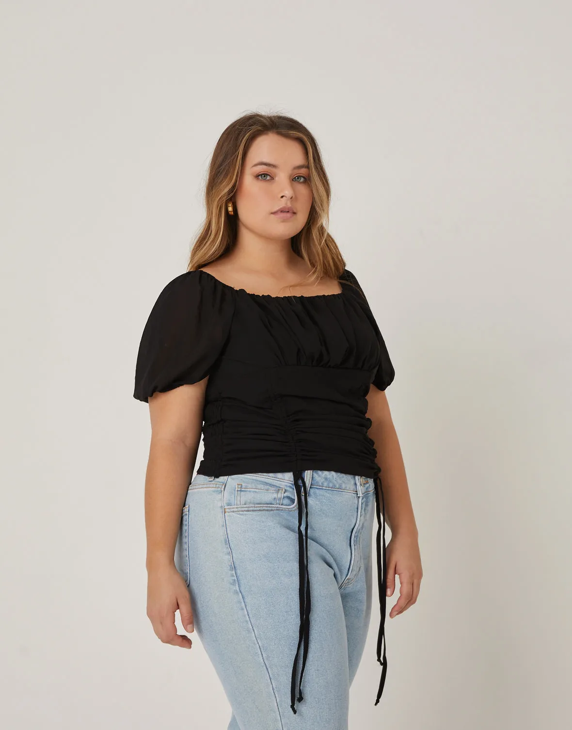 Plus Size Double Ruched Chiffon Top
