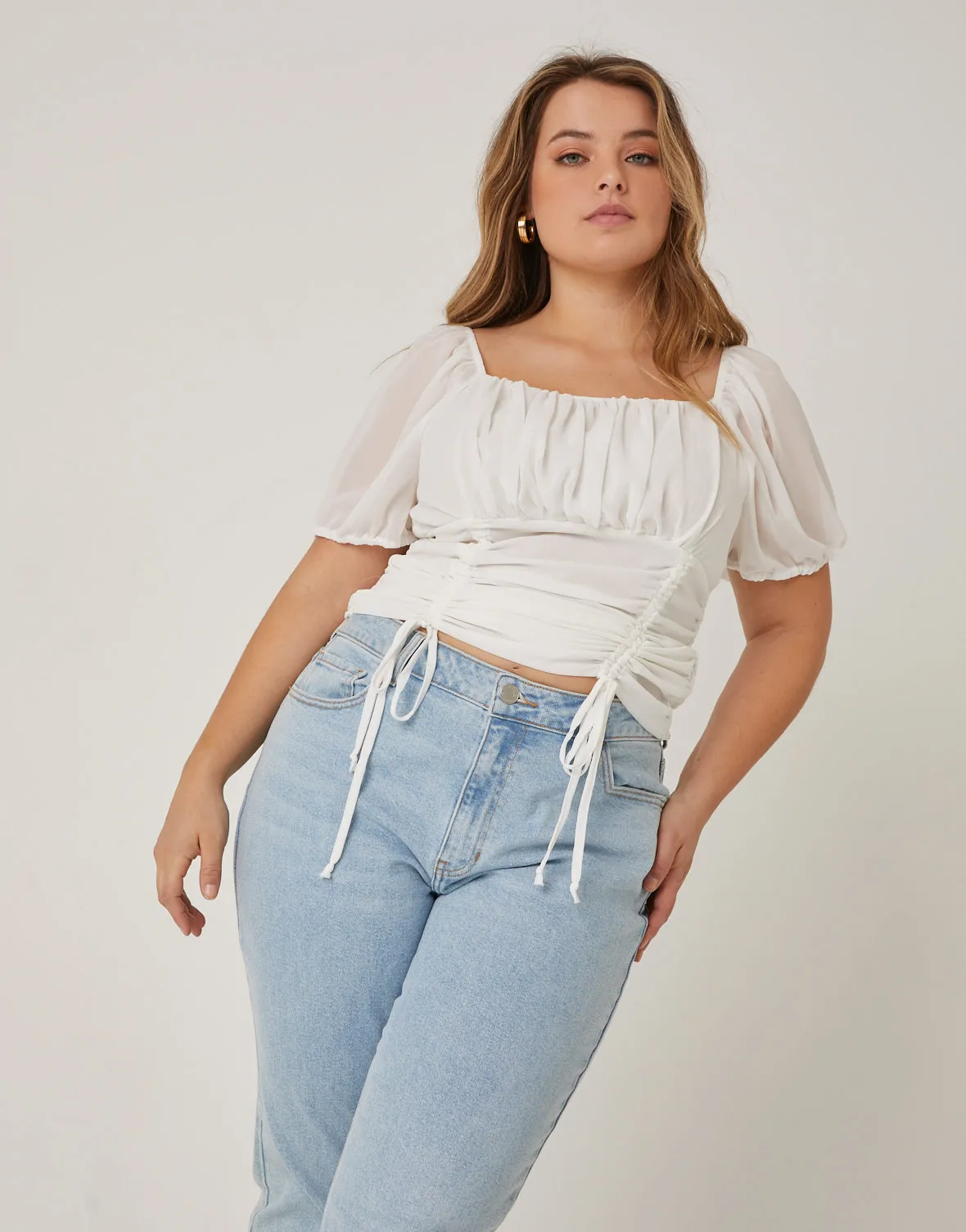 Plus Size Double Ruched Chiffon Top