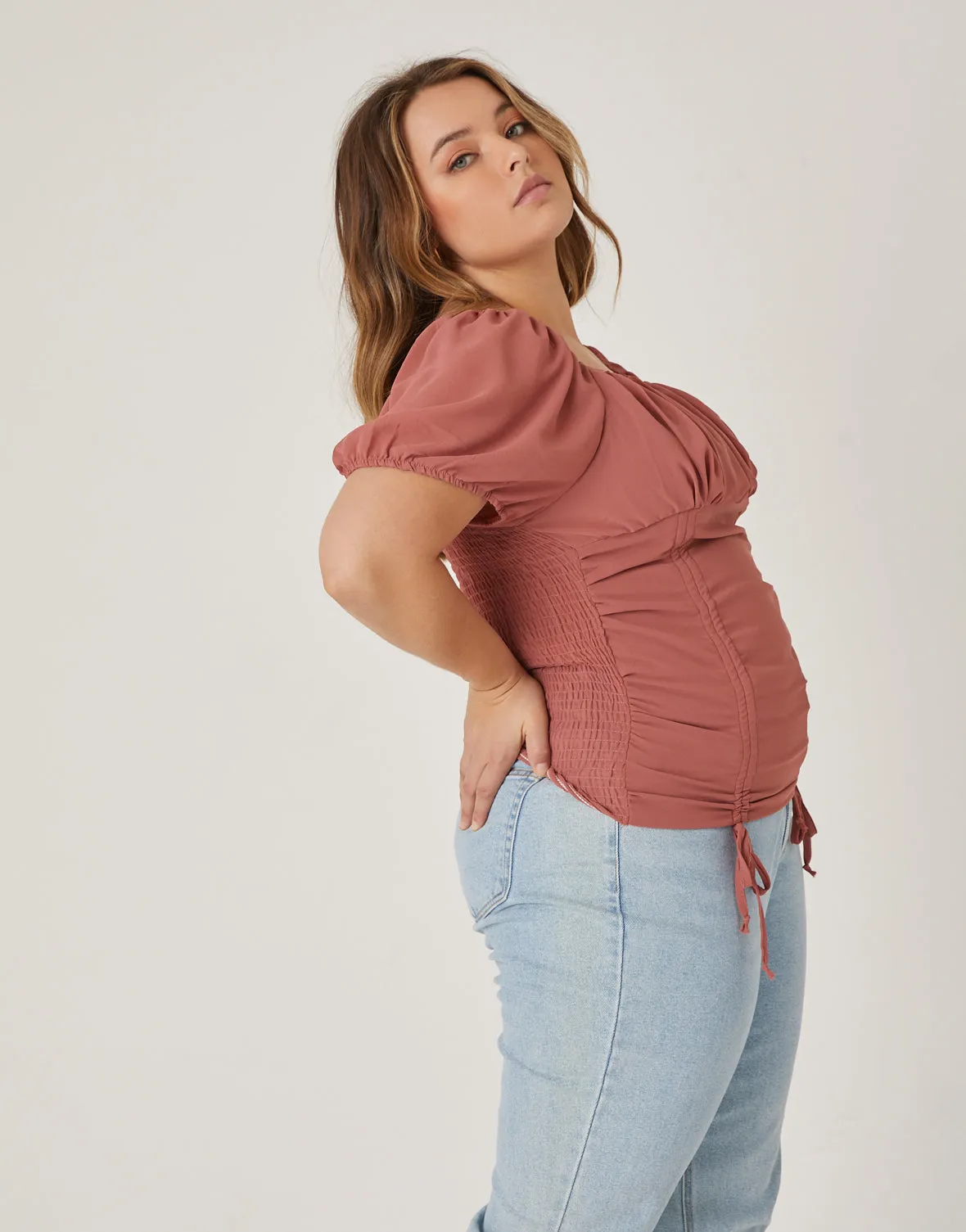 Plus Size Double Ruched Chiffon Top