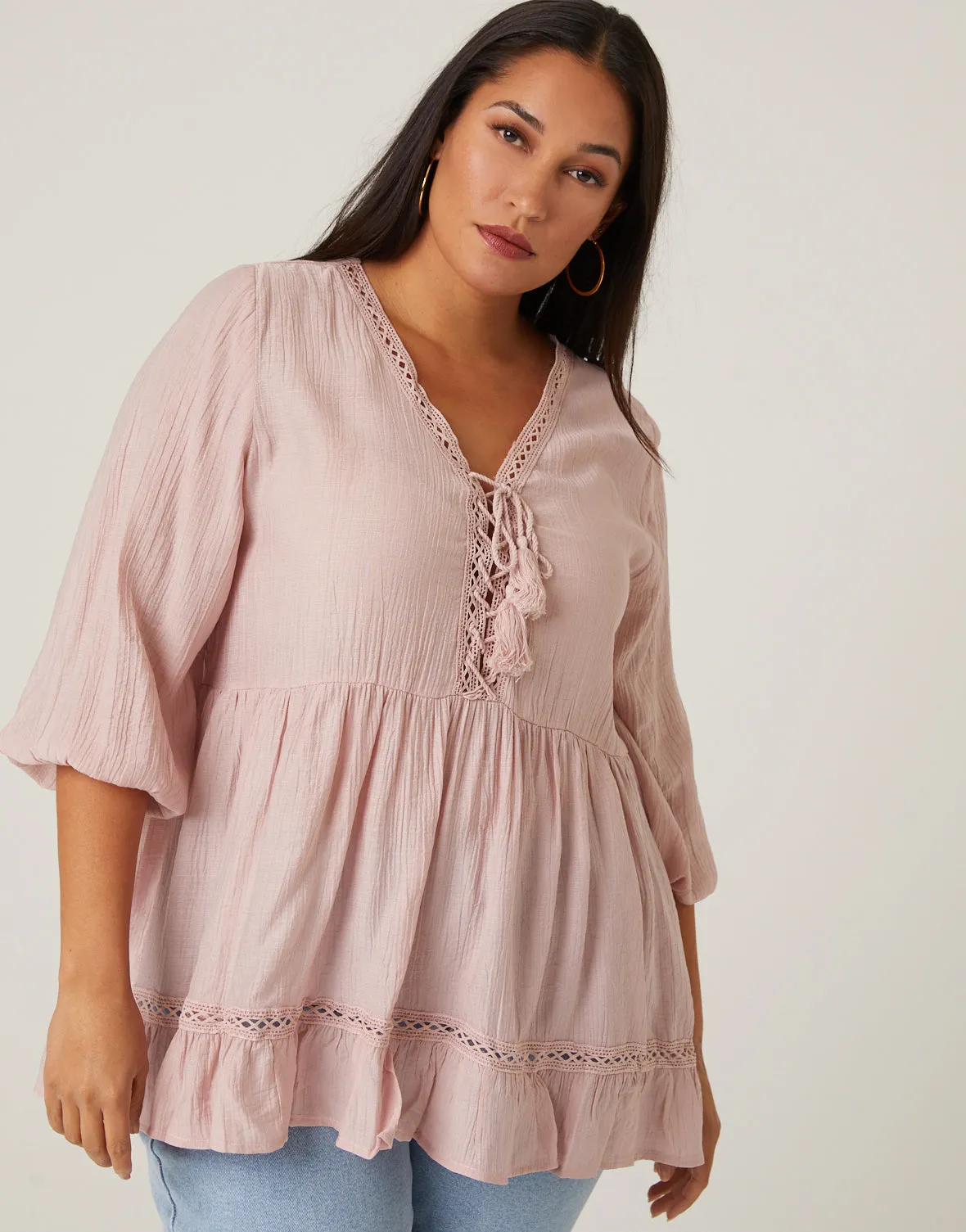 Plus Size Woven Tiered Top