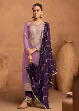 Premium Silk Soft Purple Festive Wear Palazzo Salwar Suit