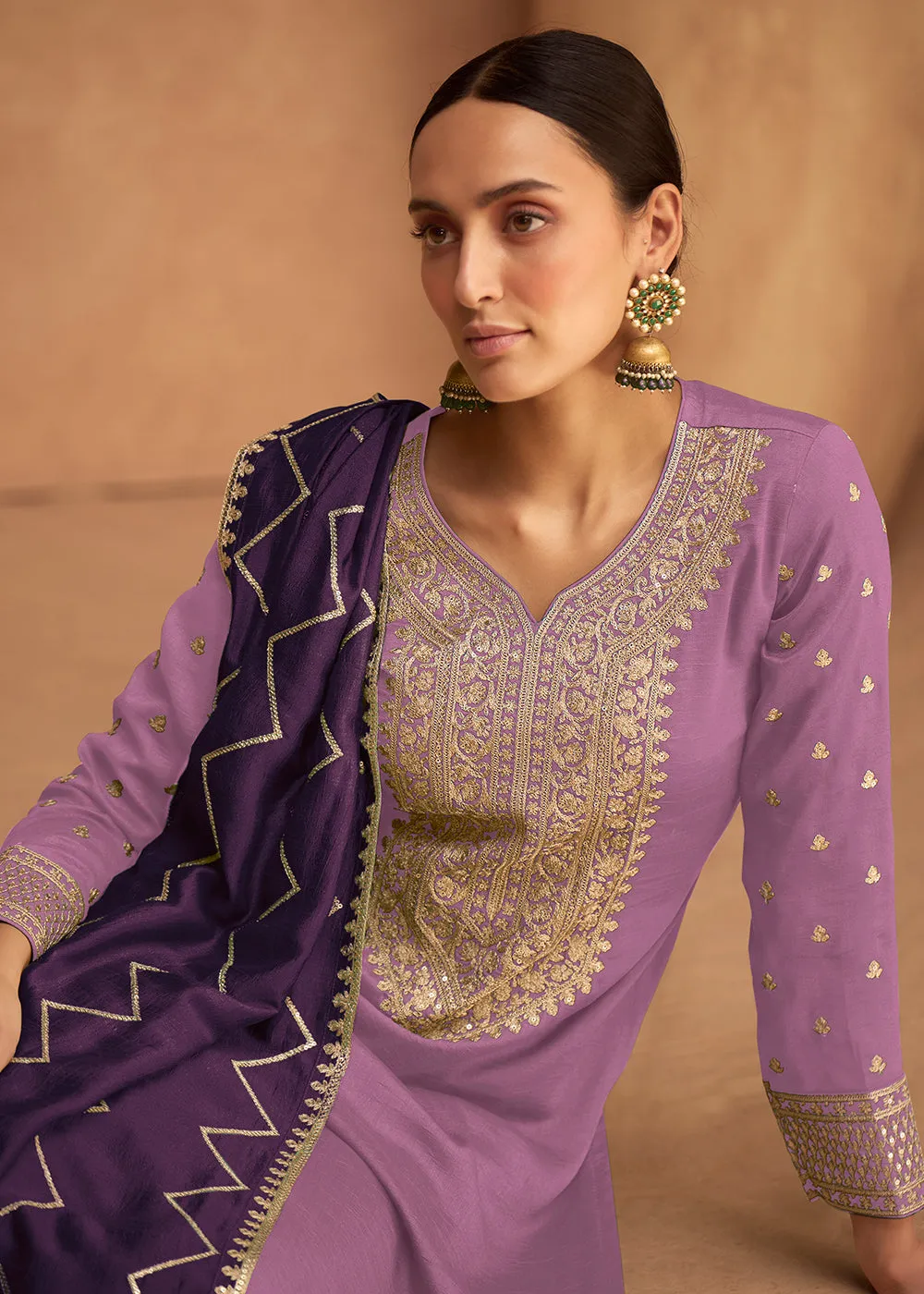 Premium Silk Soft Purple Festive Wear Palazzo Salwar Suit