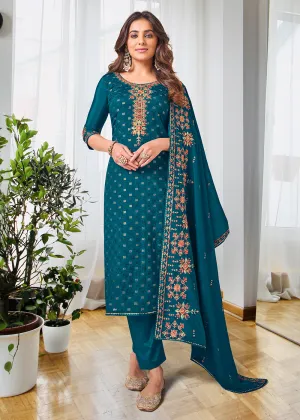 Pretty Prussian Blue Beautifully Embroidered Trendy Salwar Kameez