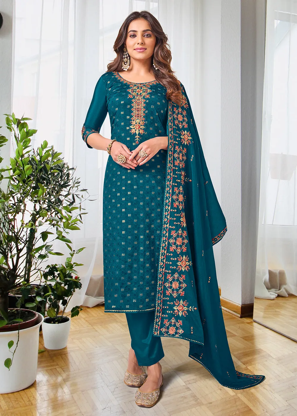Pretty Prussian Blue Beautifully Embroidered Trendy Salwar Kameez