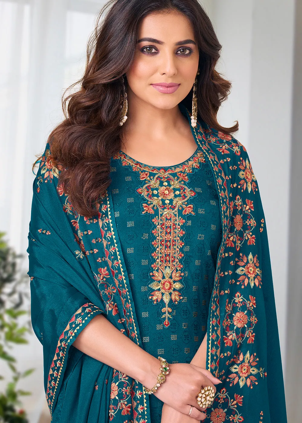 Pretty Prussian Blue Beautifully Embroidered Trendy Salwar Kameez