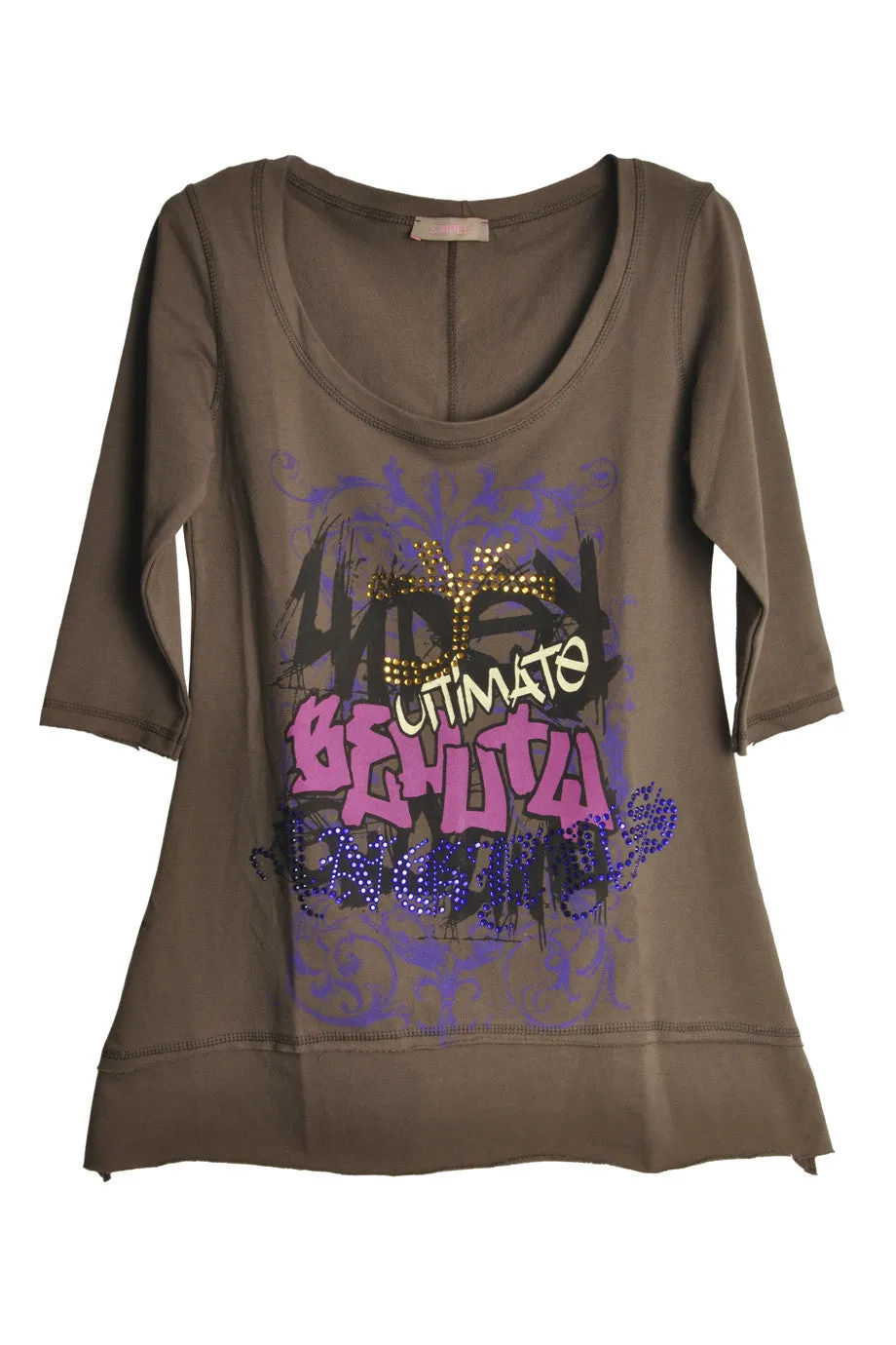 PRINCESS GRAFFITI Brown Jeweled Top