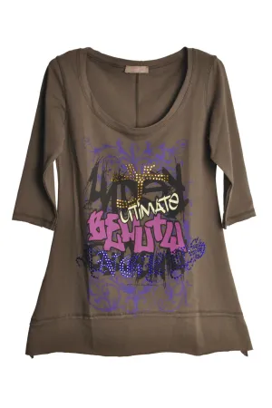 PRINCESS GRAFFITI Brown Jeweled Top