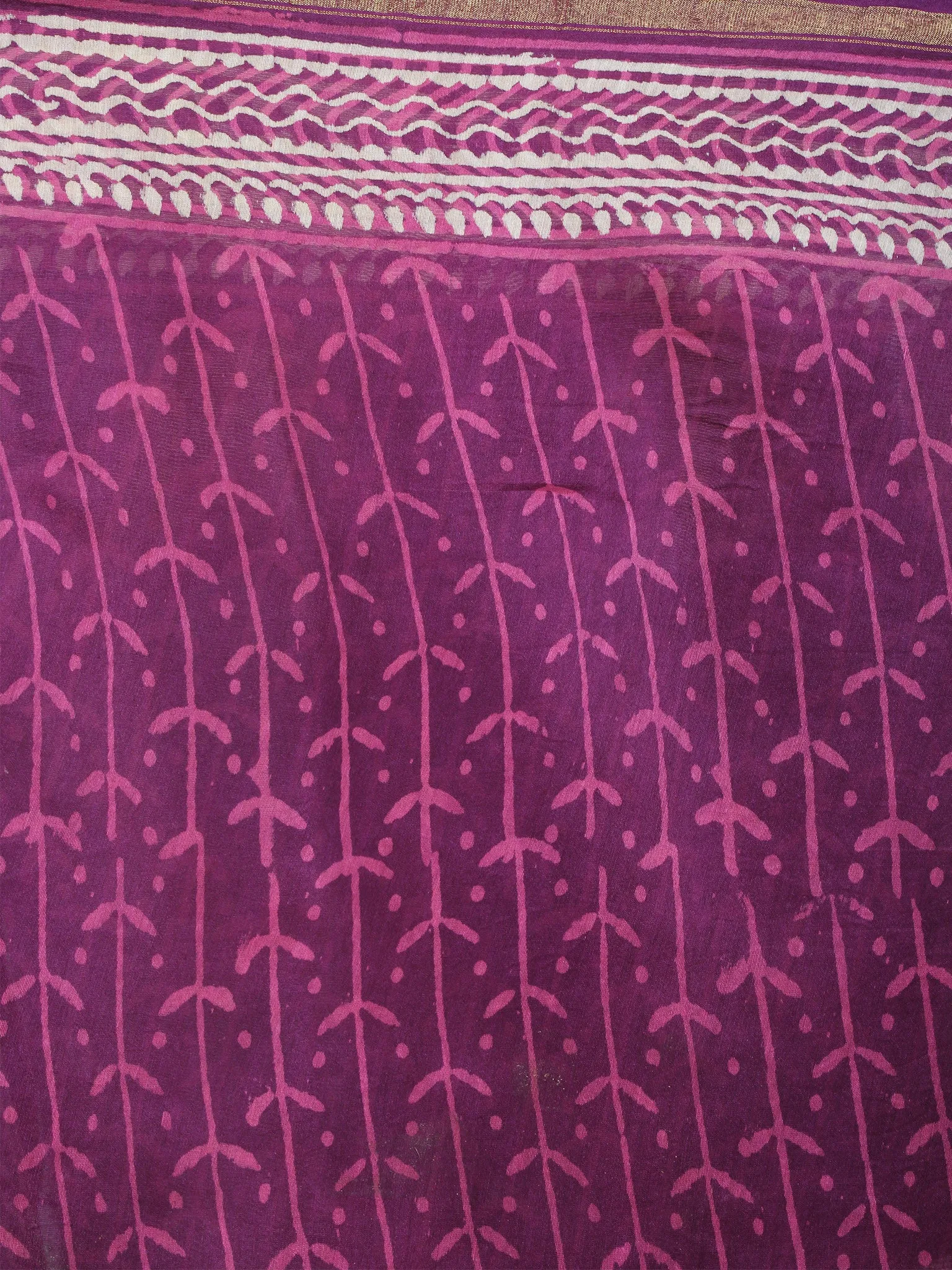 Purple Beige Pink Hand Block Bagru Printed in Natural Vegetable Colors Chanderi Saree - S03170554