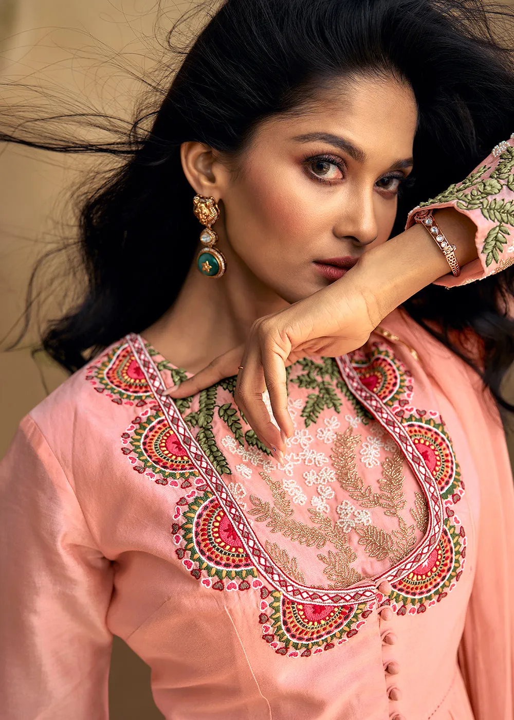 Real Silk Light Pink Anarkali Style Pant Salwar Suit