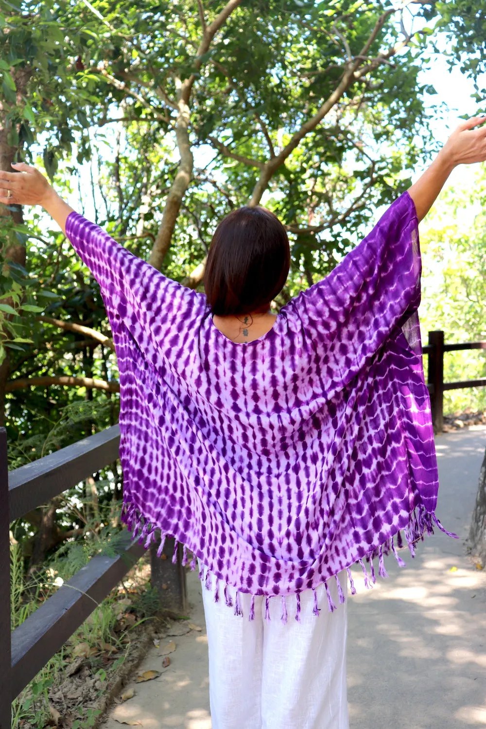 Short Kaftan With Tassels In Lavender Tie Dye