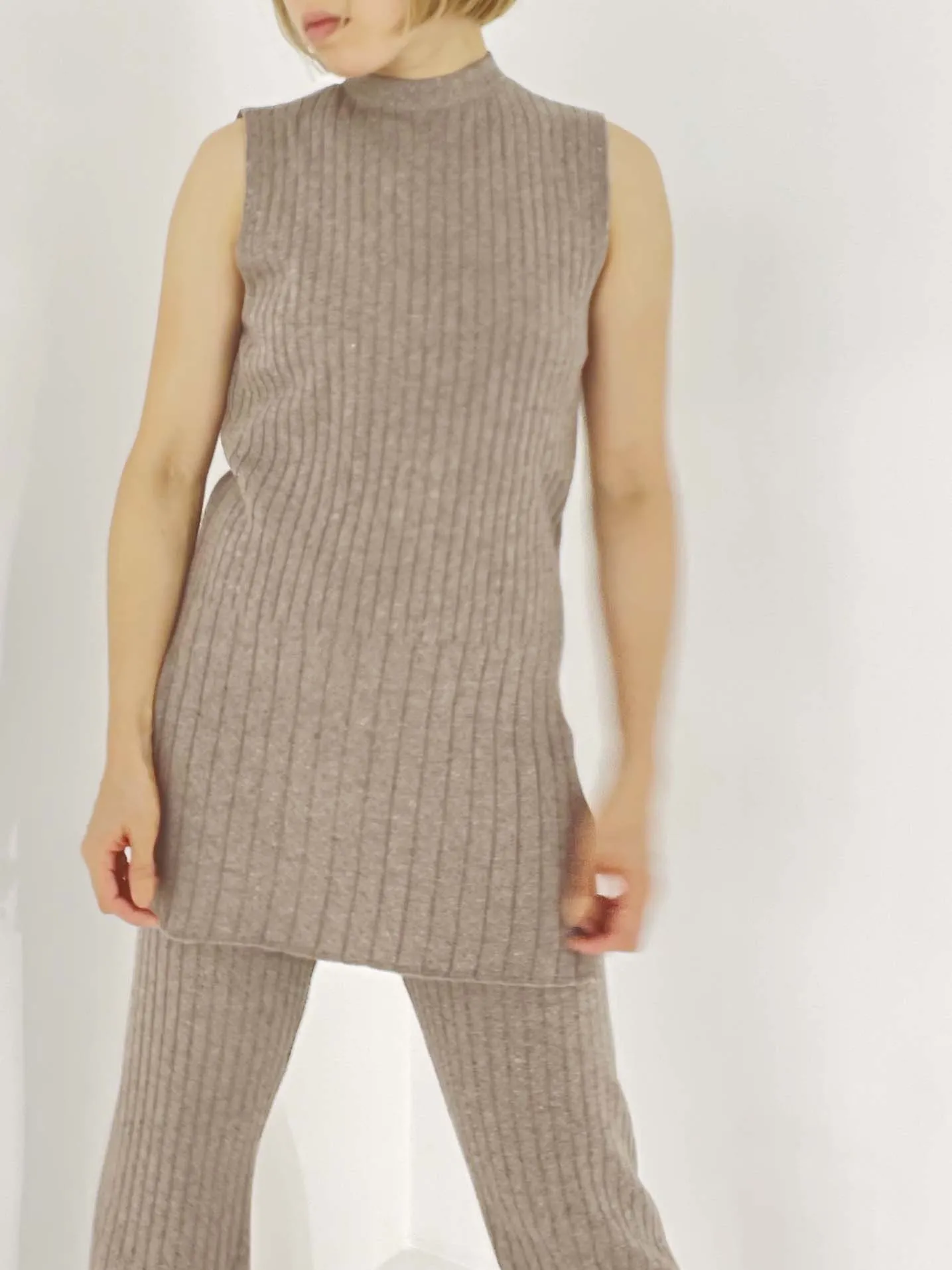 Silk Wide Rib No-sleeves Tops / Eco Silk 100%