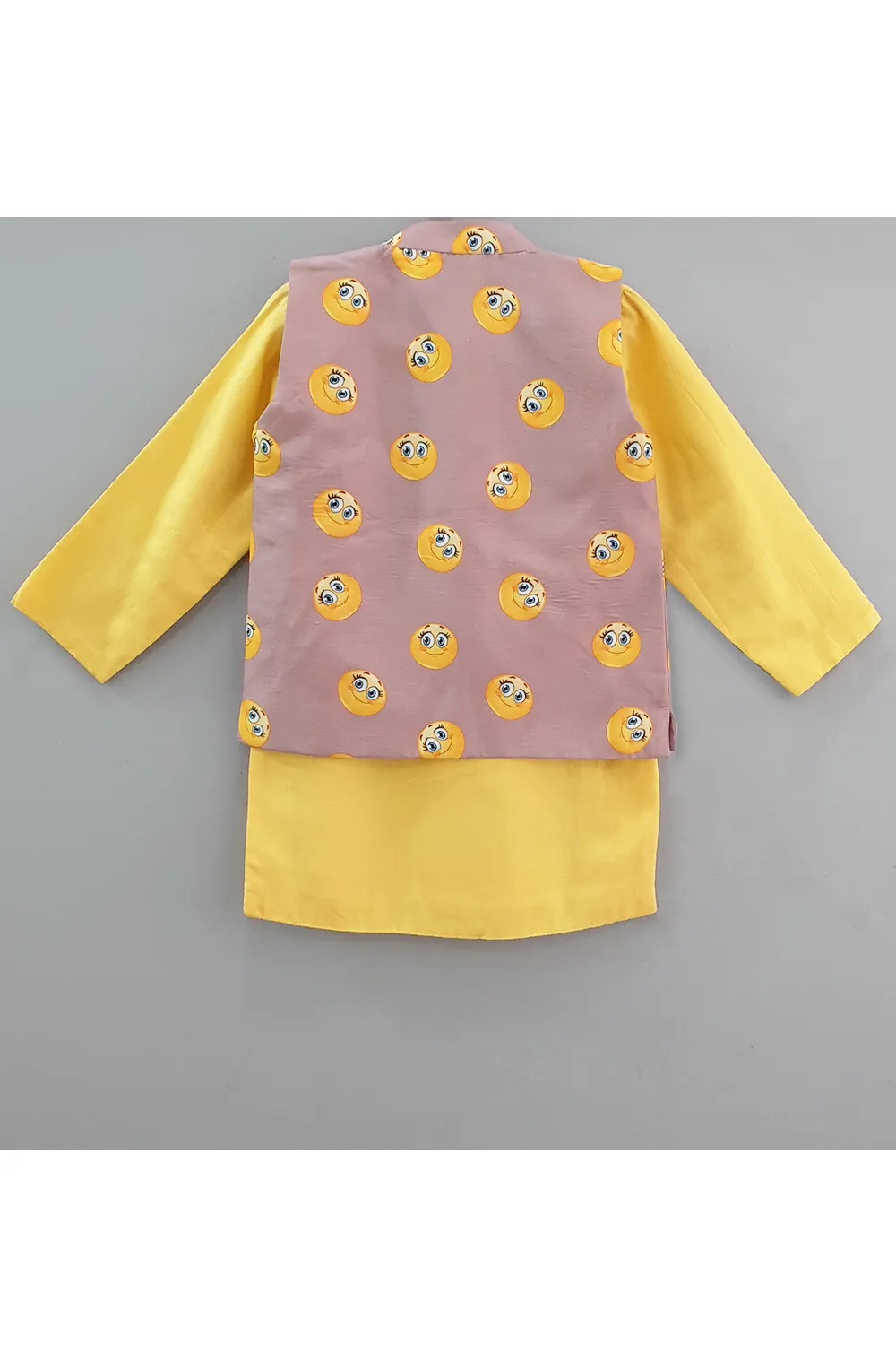 Smileys printed jacket and yellow kurta with pants