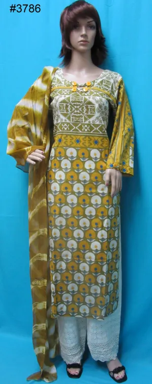 Suit 3786 Black Green Printed Cotton Long Kameez Ivory Plazo Pakistani Suit
