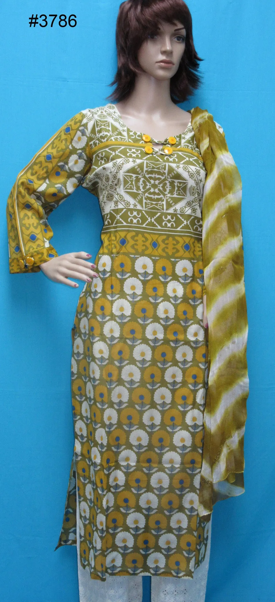 Suit 3786 Black Green Printed Cotton Long Kameez Ivory Plazo Pakistani Suit