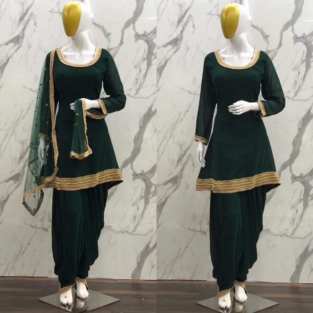 Suit 6381209 Solid Crepe Dhoti Salwar Kameez Dupatta Small Medium Size Suits