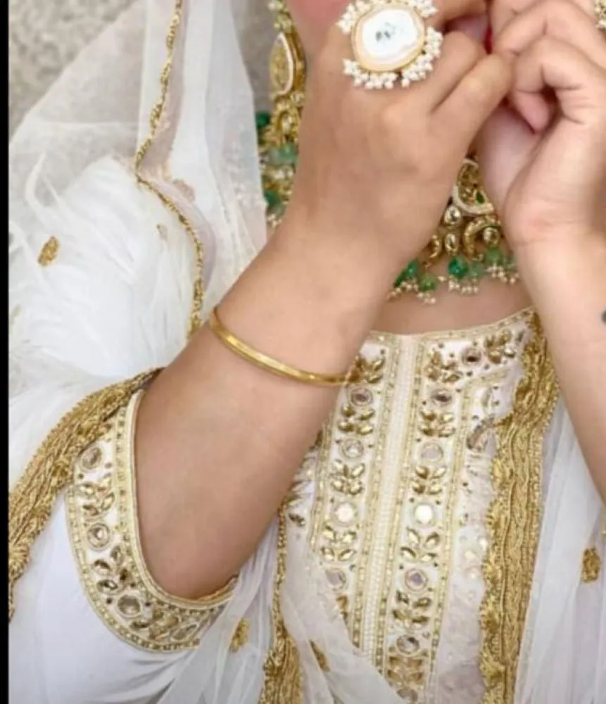Suit 6381472 White Silk Gold Detail Salwar Kameez Dupatta Medium Size Suit