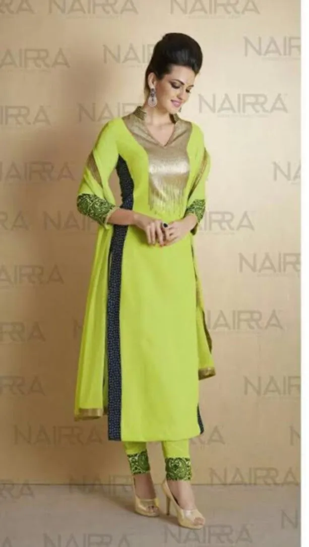 Suit 7729 Parrot Green Georgette Salwar Kameez Dupatta Large Size Party Wear Dress