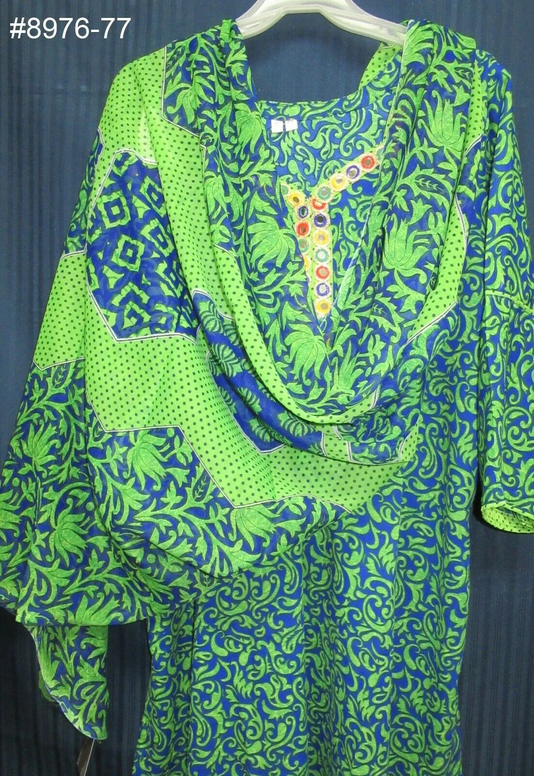Suit 8977 Green Blue Printed Salwar Kameez Dupatta XX Large Plus Size Suit