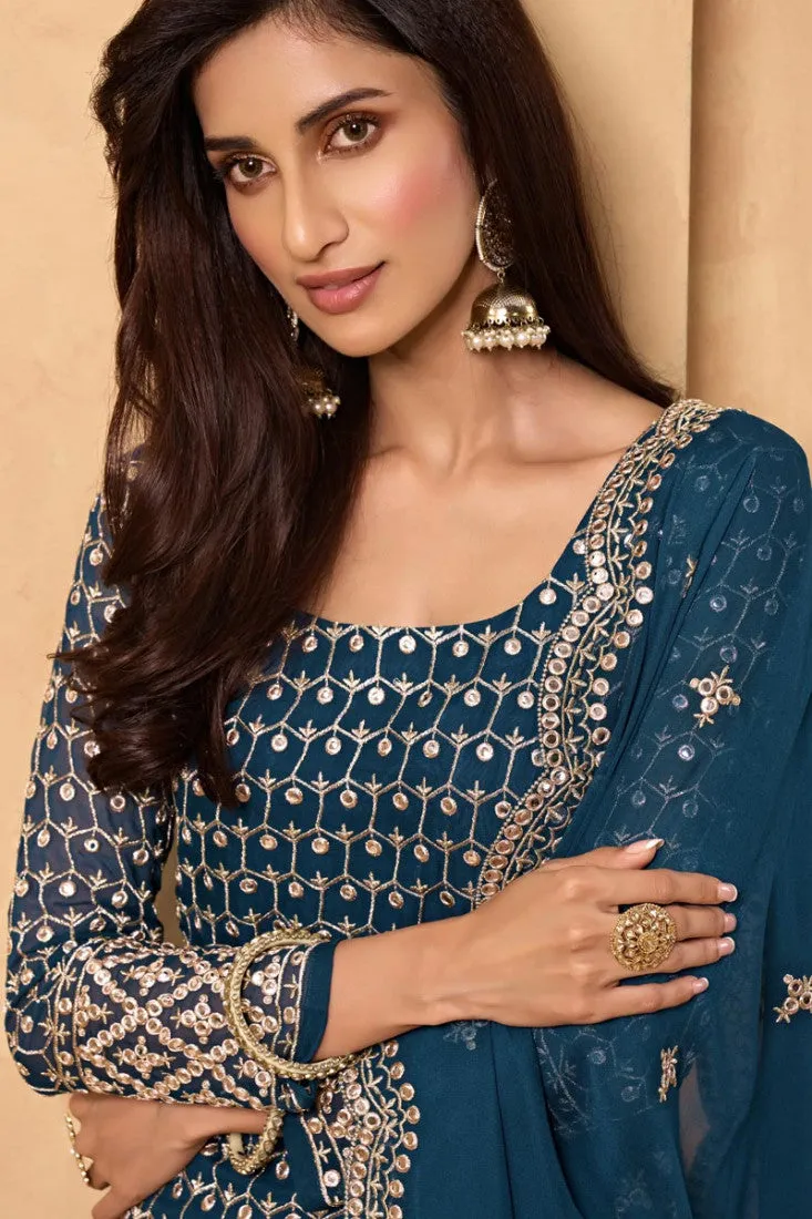 Tempting Blue Party Style Designer Sharara Suit