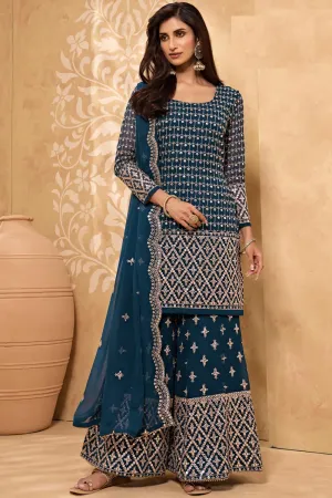 Tempting Blue Party Style Designer Sharara Suit