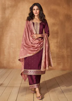 Trendy Maroon Premium Silk Festive Wear Salwar Kurta