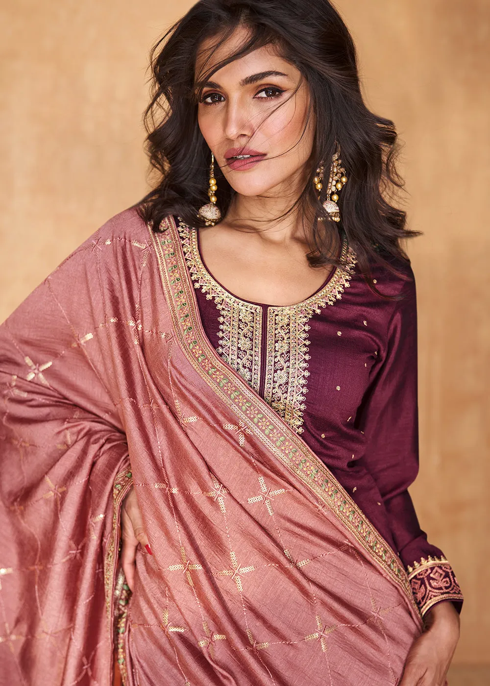 Trendy Maroon Premium Silk Festive Wear Salwar Kurta