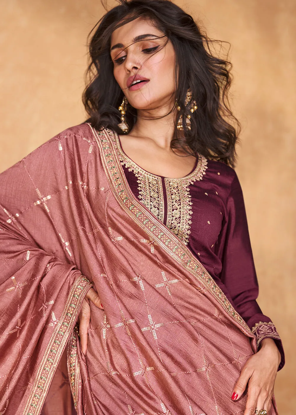 Trendy Maroon Premium Silk Festive Wear Salwar Kurta