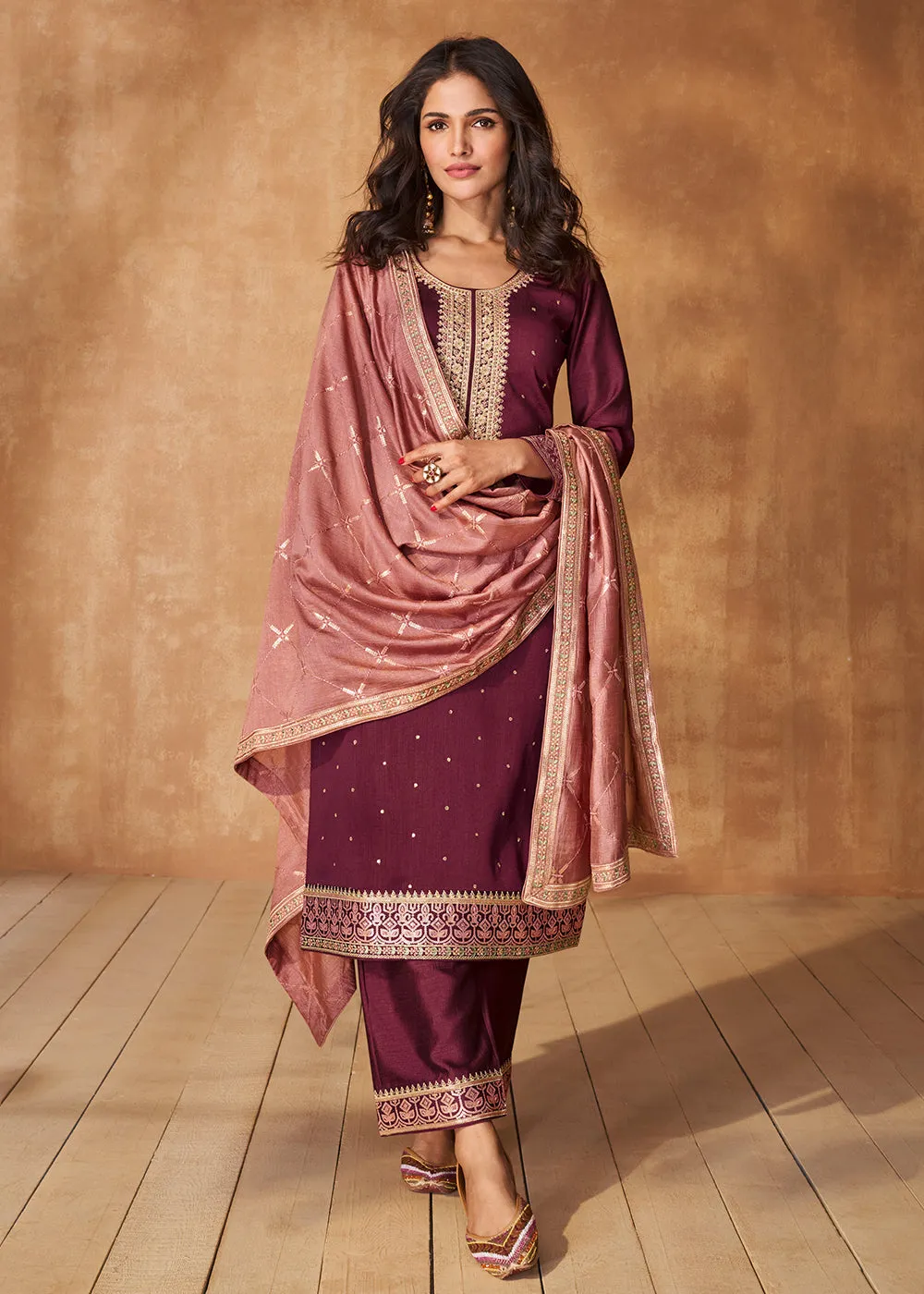 Trendy Maroon Premium Silk Festive Wear Salwar Kurta
