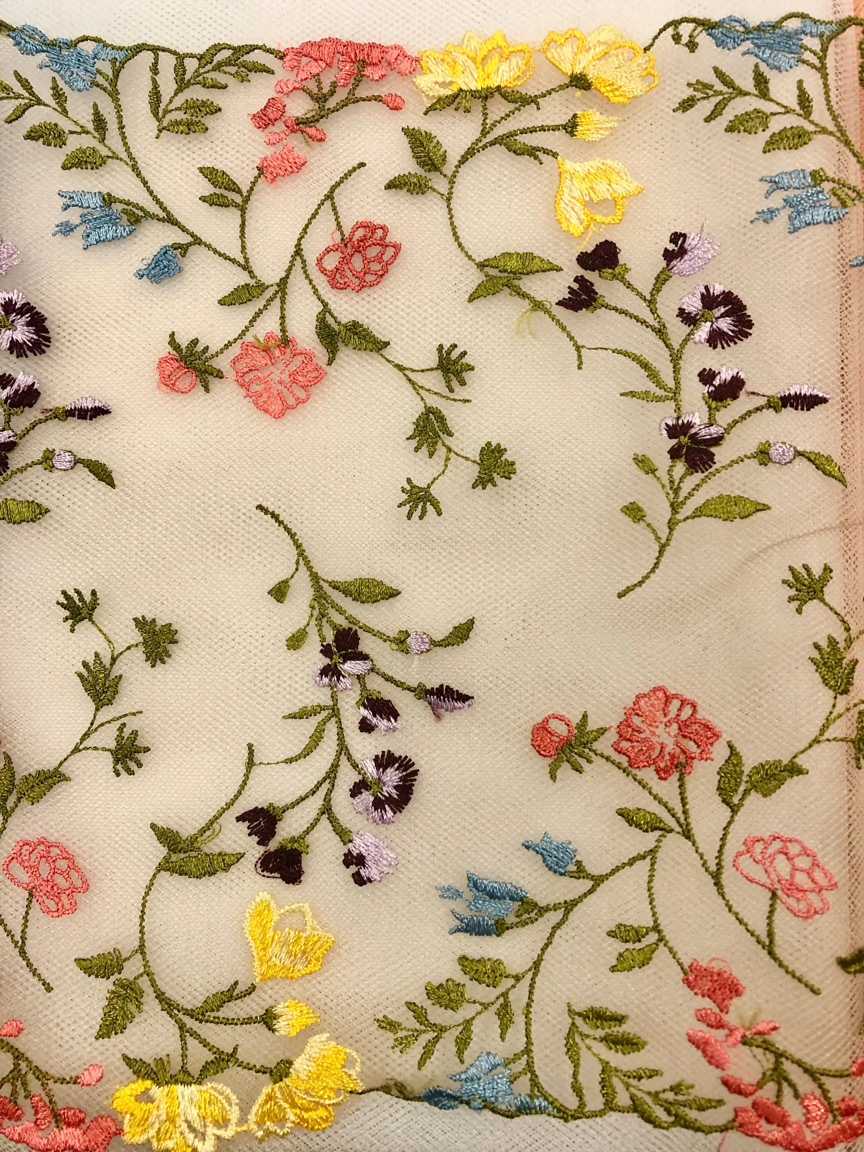 Trim - 10-inch Embroidered Multi-Color Flower Border Trim