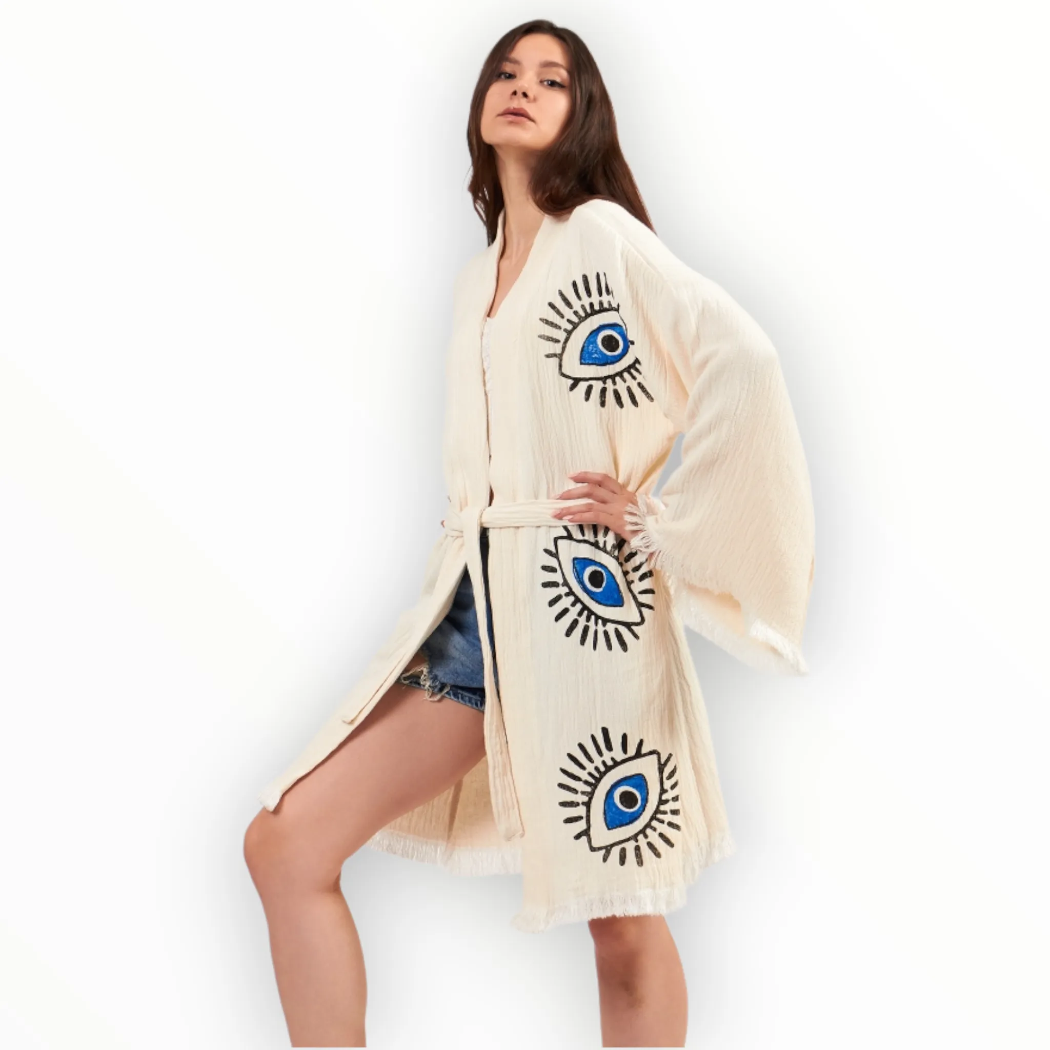 Turkish Towel Eye Print Kimono Kaftan Bathrobe