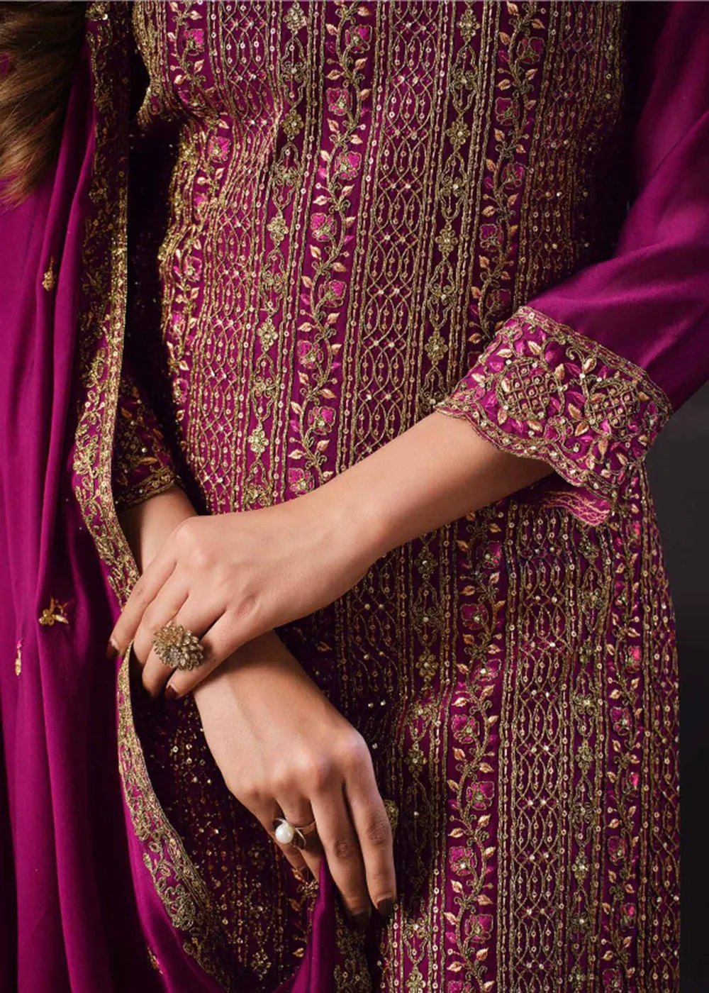 Two Tone Cottonic Georgette Magenta Function Style Salwar Suit