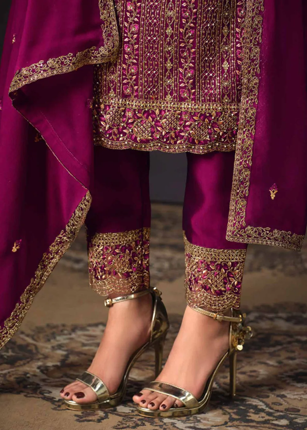 Two Tone Cottonic Georgette Magenta Function Style Salwar Suit