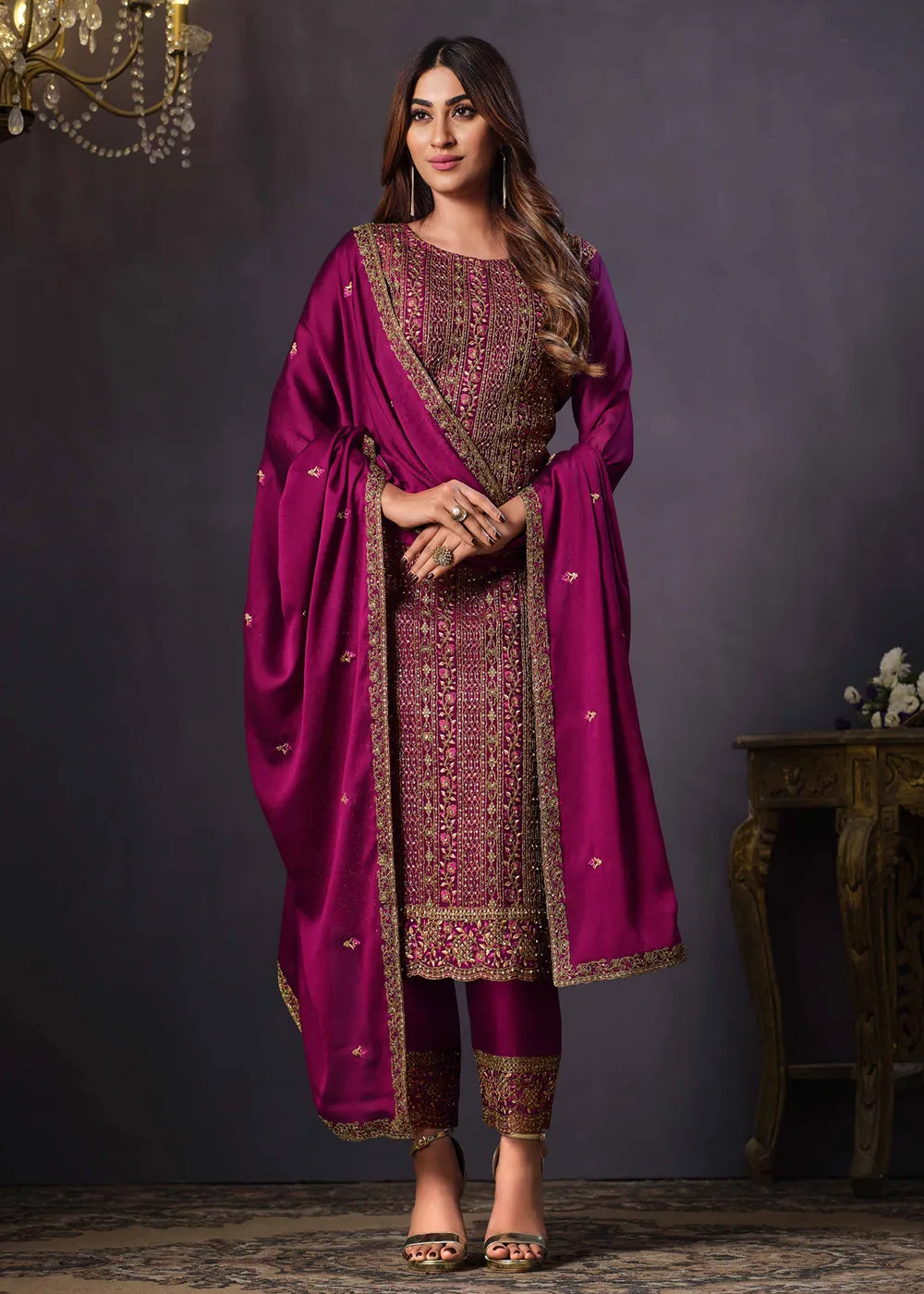 Two Tone Cottonic Georgette Magenta Function Style Salwar Suit
