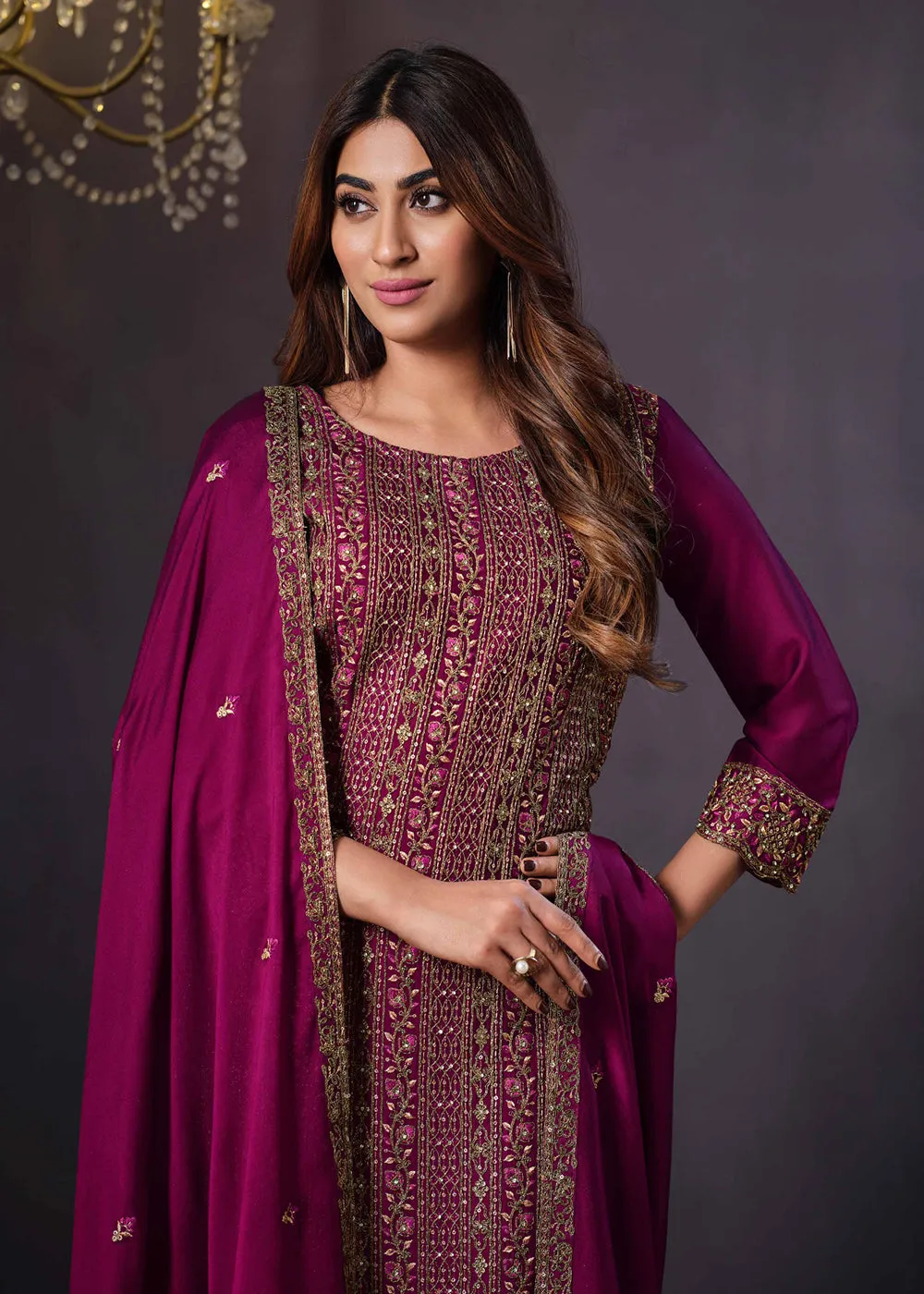 Two Tone Cottonic Georgette Magenta Function Style Salwar Suit