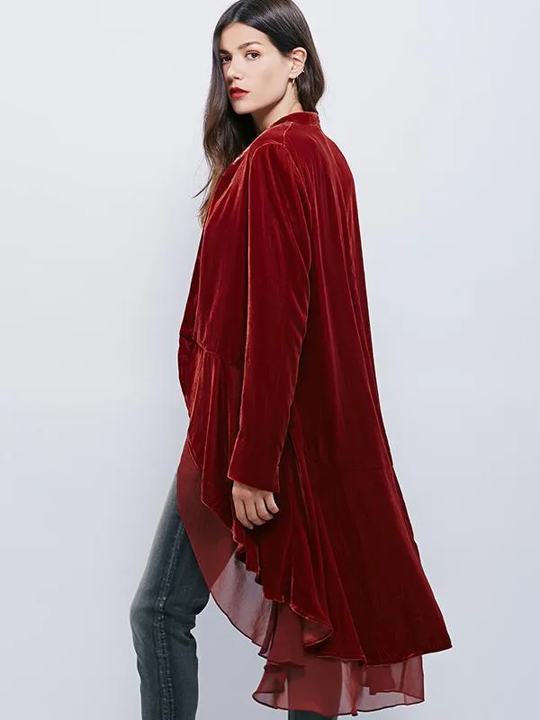Velvet Chiffon Falbala Cardigan Outwear Tops