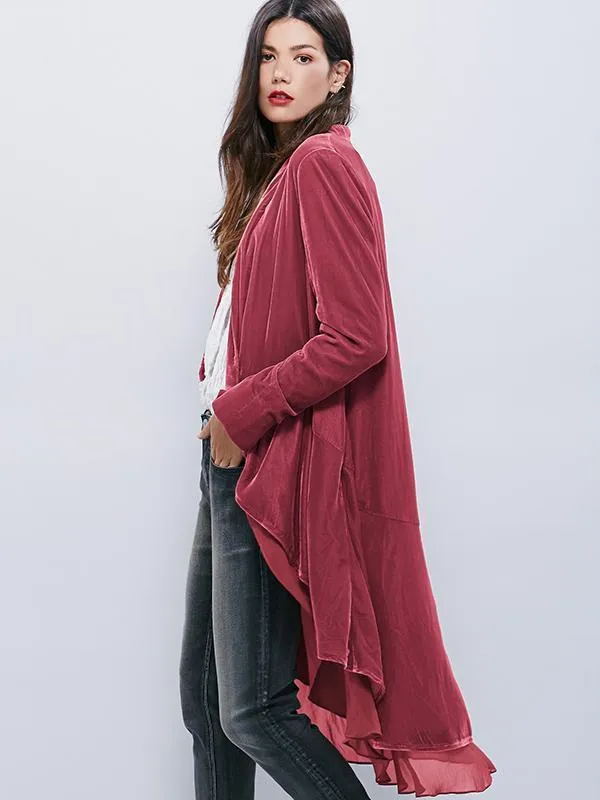 Velvet Chiffon Falbala Cardigan Outwear Tops