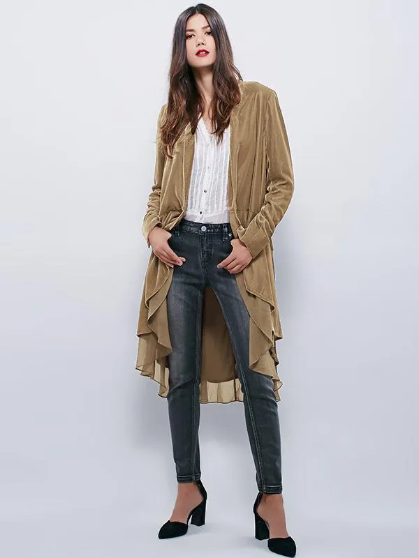Velvet Chiffon Falbala Cardigan Outwear Tops