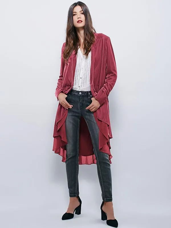 Velvet Chiffon Falbala Cardigan Outwear Tops