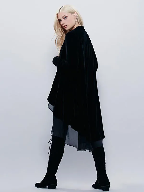 Velvet Chiffon Falbala Cardigan Outwear Tops