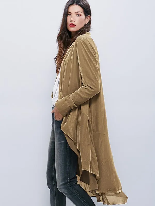 Velvet Chiffon Falbala Cardigan Outwear Tops