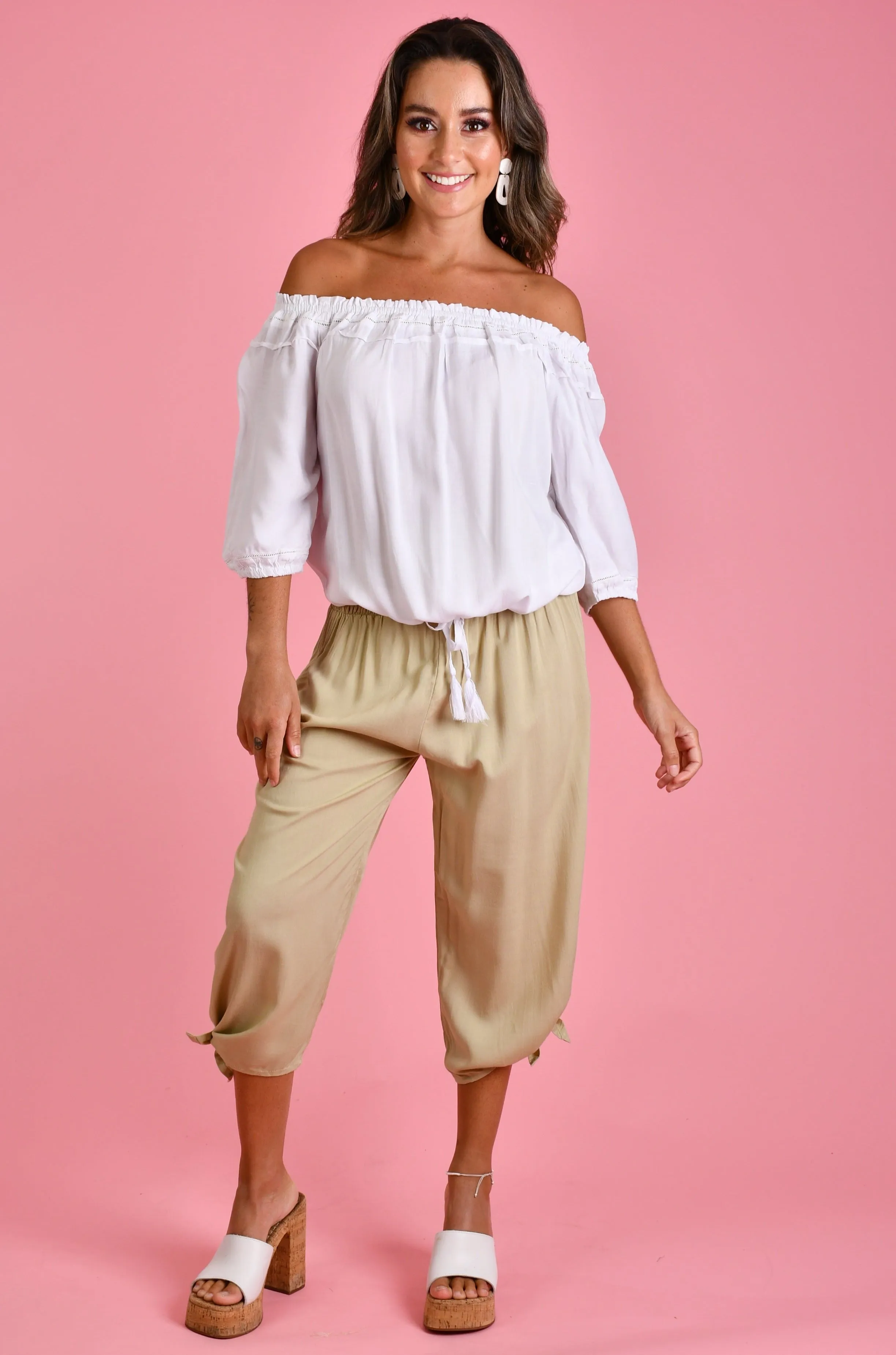 VGLP051 - 3/4 ROUCHED TIE PANTS - NATURAL
