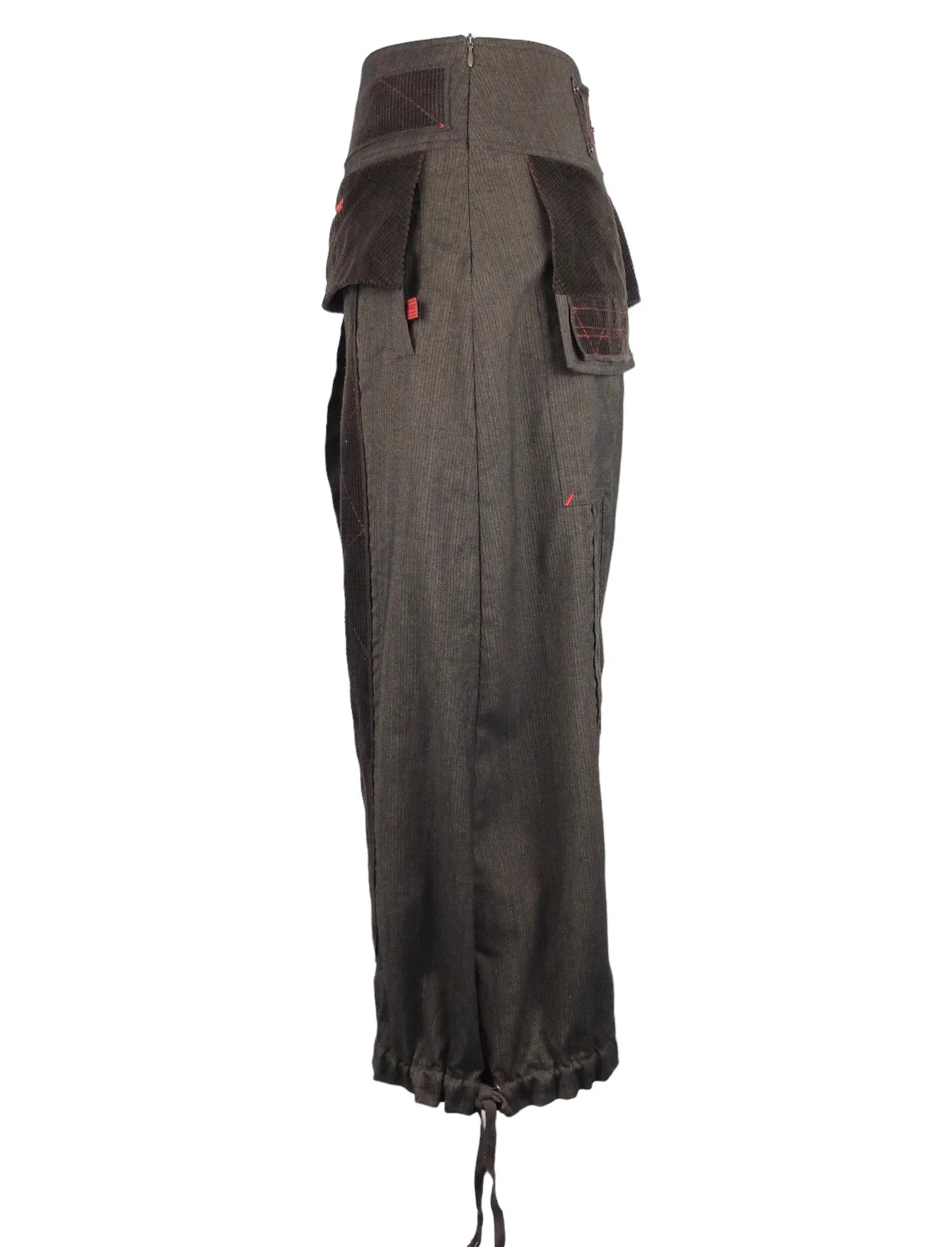 Vintage 2000s Y2K Subversive Hippie Festival Style High Waisted Brown Flowy Harem Pants with Drawstring Ties & Patchwork Detail | 29 Inch Waist