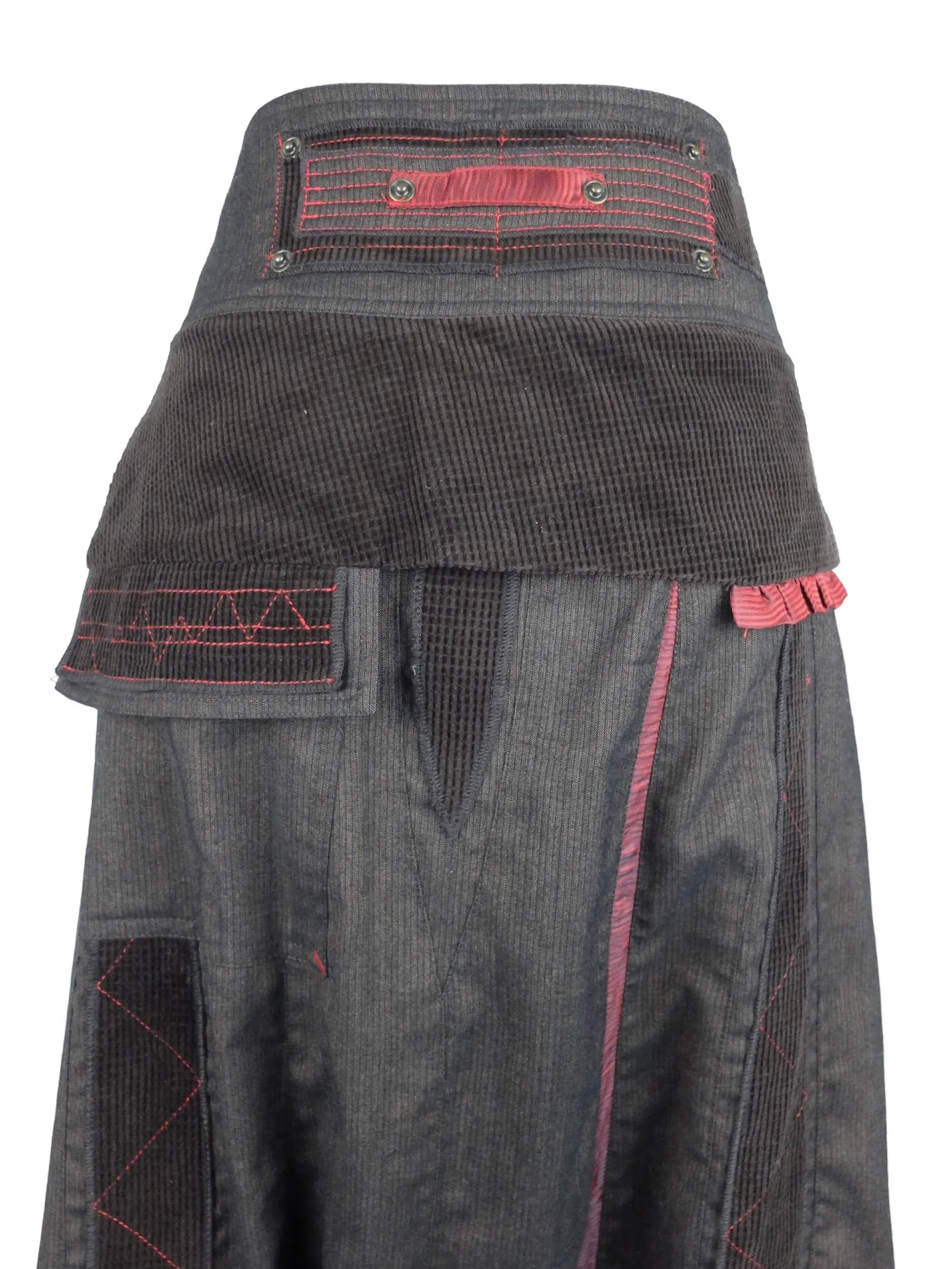 Vintage 2000s Y2K Subversive Hippie Festival Style High Waisted Brown Flowy Harem Pants with Drawstring Ties & Patchwork Detail | 29 Inch Waist
