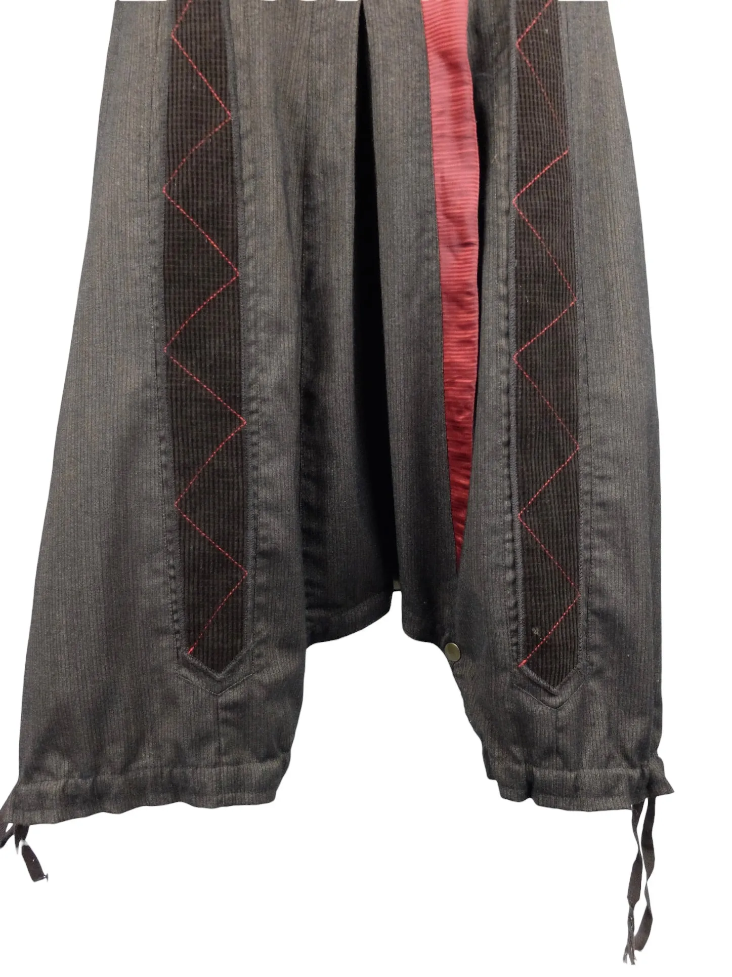 Vintage 2000s Y2K Subversive Hippie Festival Style High Waisted Brown Flowy Harem Pants with Drawstring Ties & Patchwork Detail | 29 Inch Waist