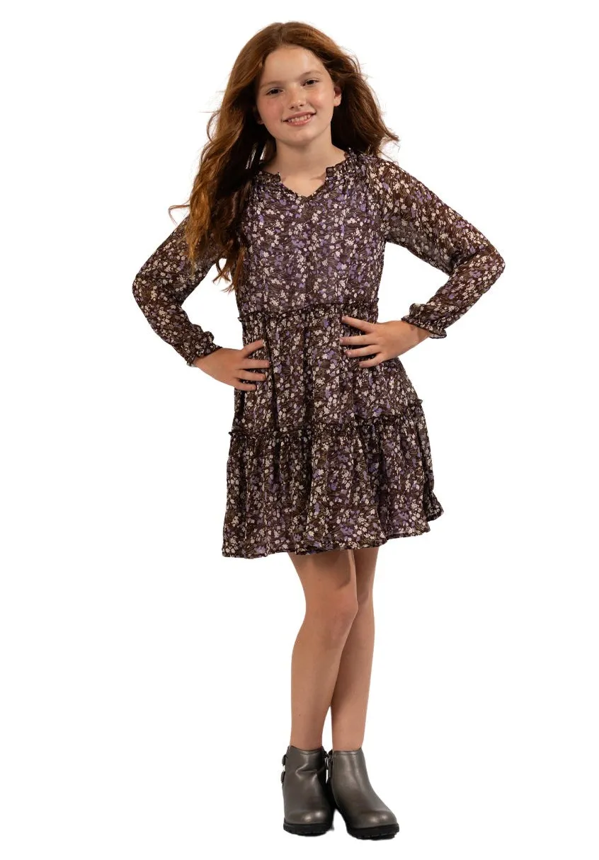 Violet Floral Peasant Dress
