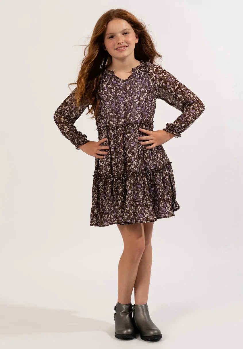 Violet Floral Peasant Dress
